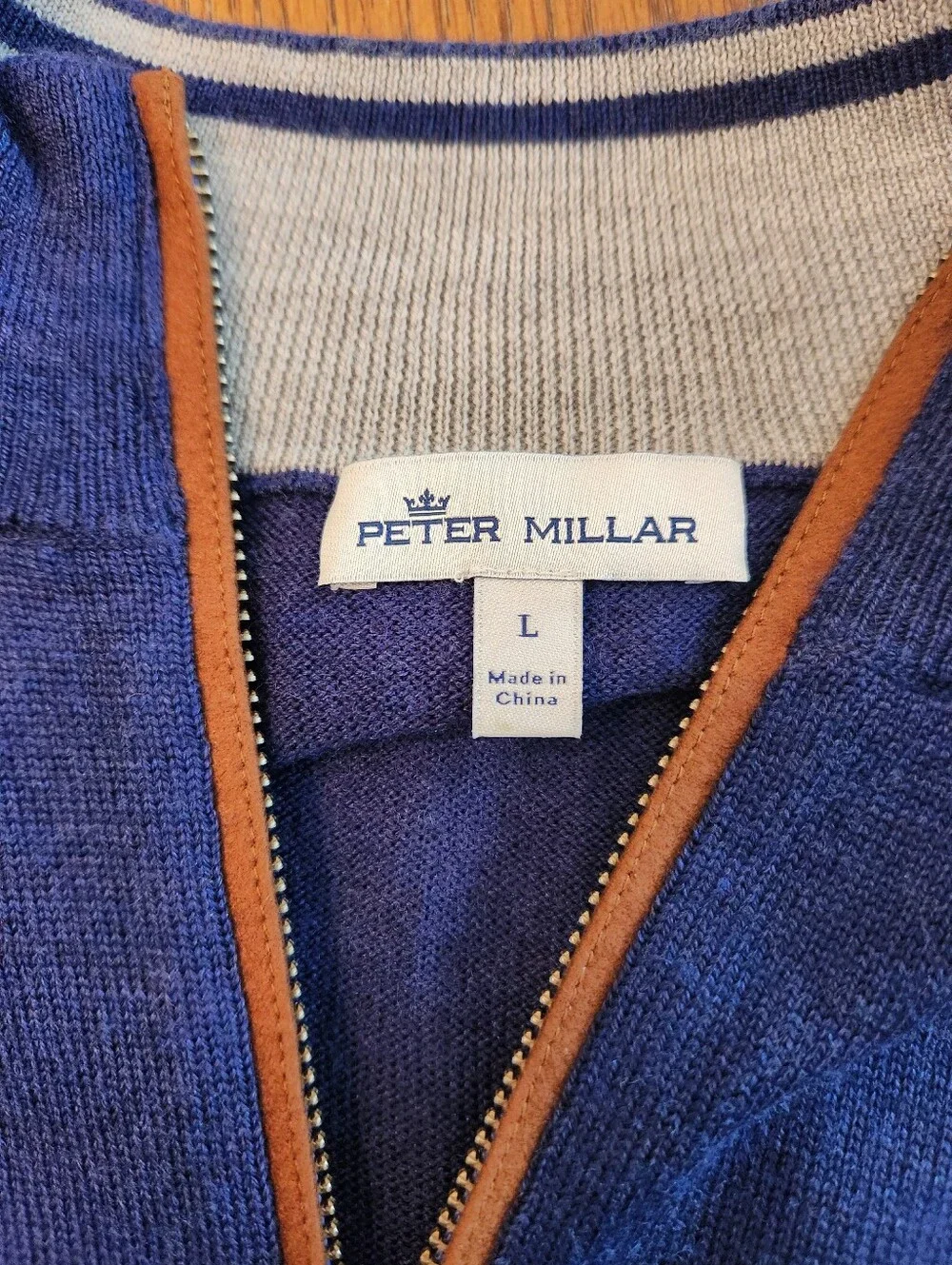 NWOT Peter Millar Merino Wool Silk Blend 1/2 Zip Blue Heather Sweater Size Large